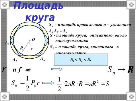 Зависимость площади круга от его диаметра